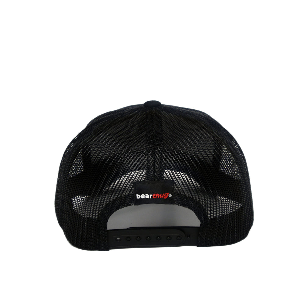 BearThug Snapback Ball Caps - Black/Black Mesh (PVC Patch) - Back